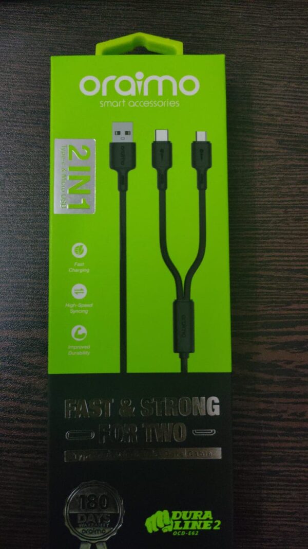 Oraimo OCD E62 2in1 (Micro USB + TypeC) Fast Charging Cable(Black)