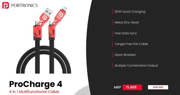 Portronics  ProCharge4  4 in 1 Multifunctional Cable