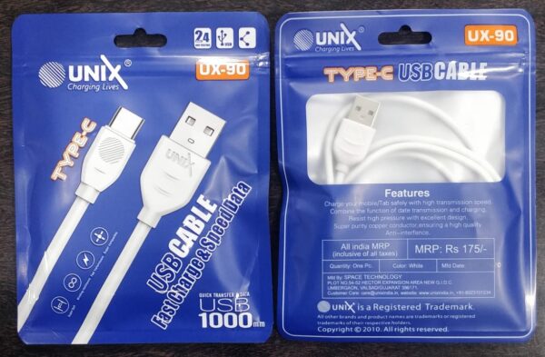 Unix UX-90 TypeC Quick Transfer USB Recharge&Speed 1000MM Data Cable